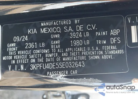 2025 Kia K4 Ex z USA, uszkodzony, nr VIN 3KPFU4DE5SE032643